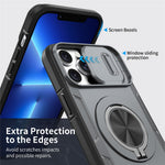For iPhone 13 Pro Max Magnetic Case Slide Camera Cover Rotary Kickstand PC + TPU Phone Shell