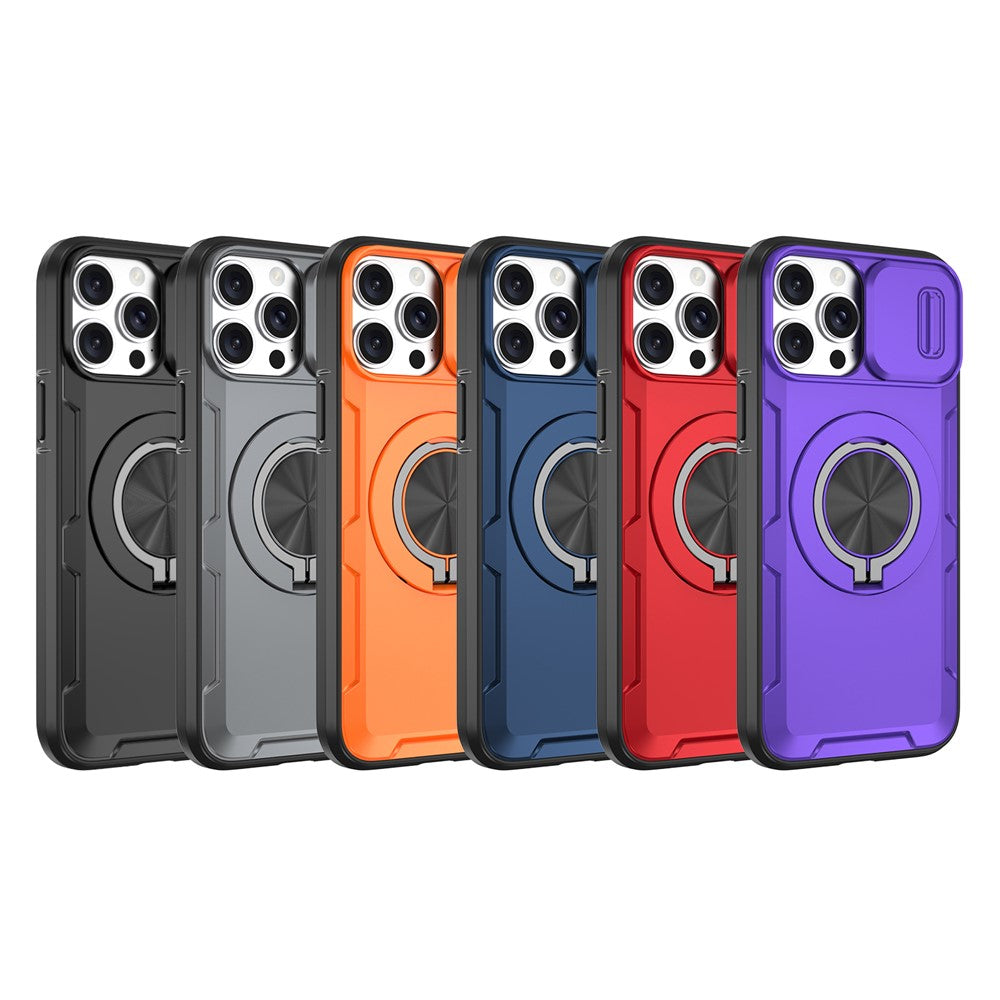For iPhone 13 Pro Max Magnetic Case Slide Camera Cover Rotary Kickstand PC + TPU Phone Shell
