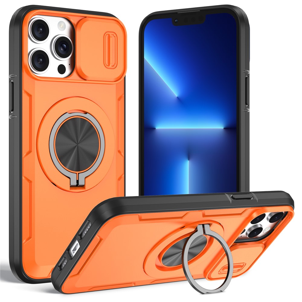 For iPhone 13 Pro Max Magnetic Case Slide Camera Cover Rotary Kickstand PC + TPU Phone Shell