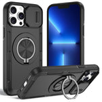 For iPhone 13 Pro Max Magnetic Case Slide Camera Cover Rotary Kickstand PC + TPU Phone Shell