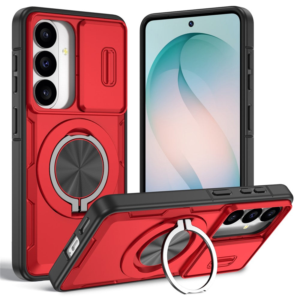 Magnetiskt skal för Samsung Galaxy S26 med glidande kameraskydd, roterande stöd, PC + TPU-skal