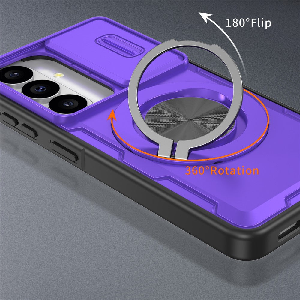 Magnetiskt skal för Samsung Galaxy S26 med glidande kameraskydd, roterande stöd, PC + TPU-skal