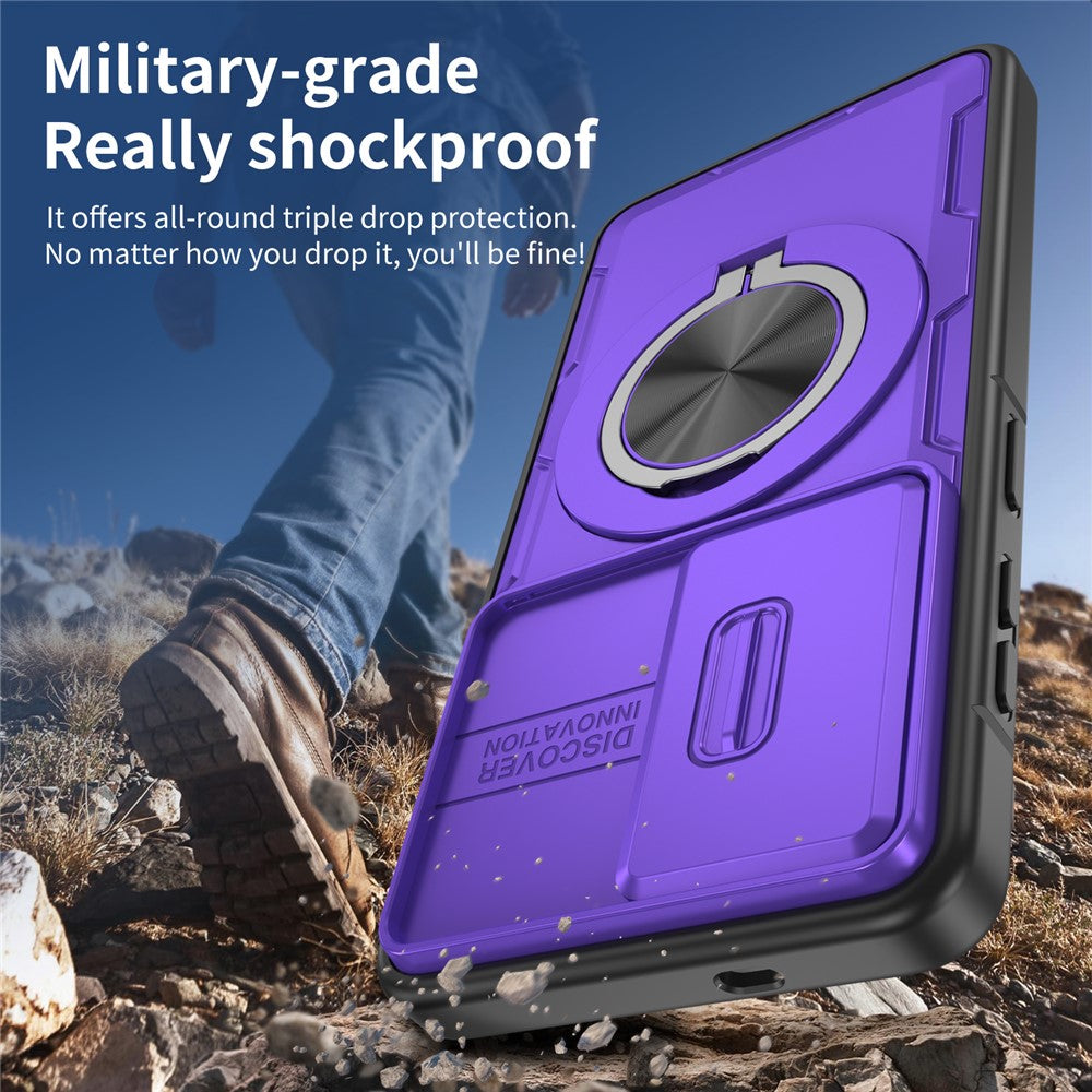 Magnetiskt skal för Samsung Galaxy S26 med glidande kameraskydd, roterande stöd, PC + TPU-skal