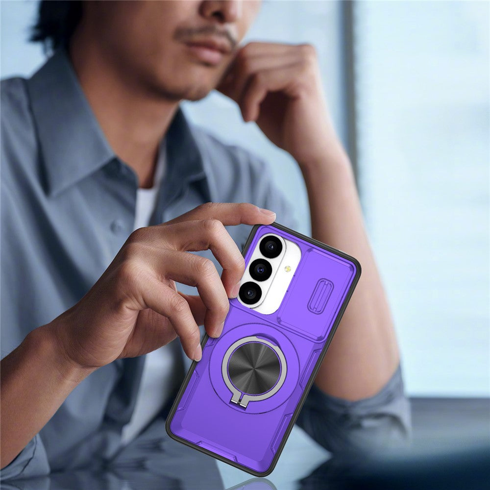 Magnetiskt skal för Samsung Galaxy S26 med glidande kameraskydd, roterande stöd, PC + TPU-skal