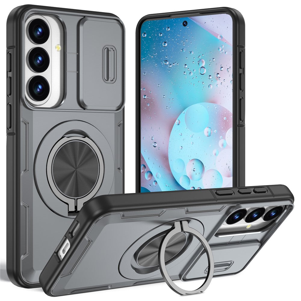 Magnetisk cover med skydedæksel til kamera og roterende stativ i PC + TPU til Samsung Galaxy S26+ / S25+ / S24+