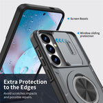 Magnetisk cover med skydedæksel til kamera og roterende stativ i PC + TPU til Samsung Galaxy S26+ / S25+ / S24+
