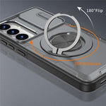 Magnetisk cover med skydedæksel til kamera og roterende stativ i PC + TPU til Samsung Galaxy S26+ / S25+ / S24+