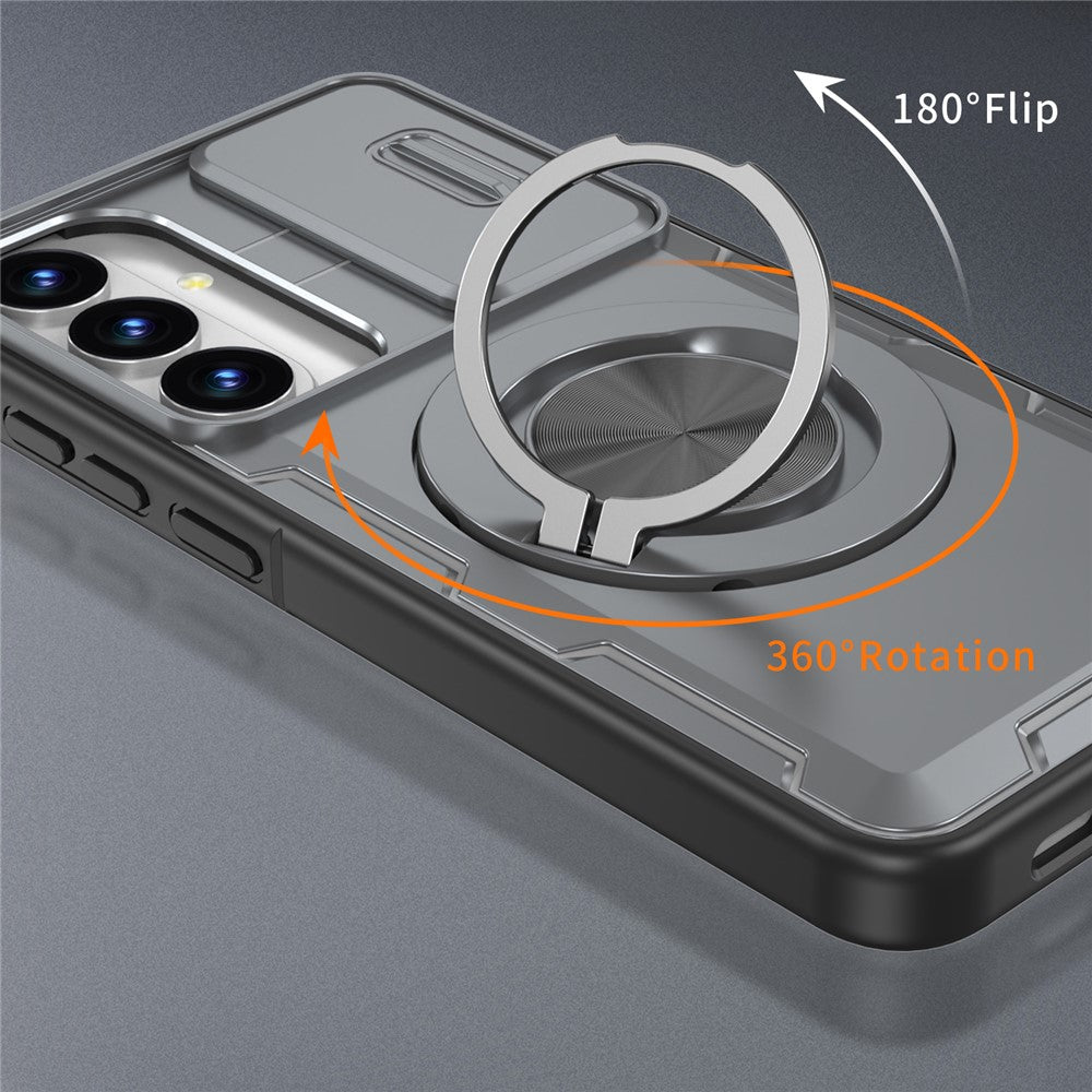 Magnetisk cover med skydedæksel til kamera og roterende stativ i PC + TPU til Samsung Galaxy S26+ / S25+ / S24+