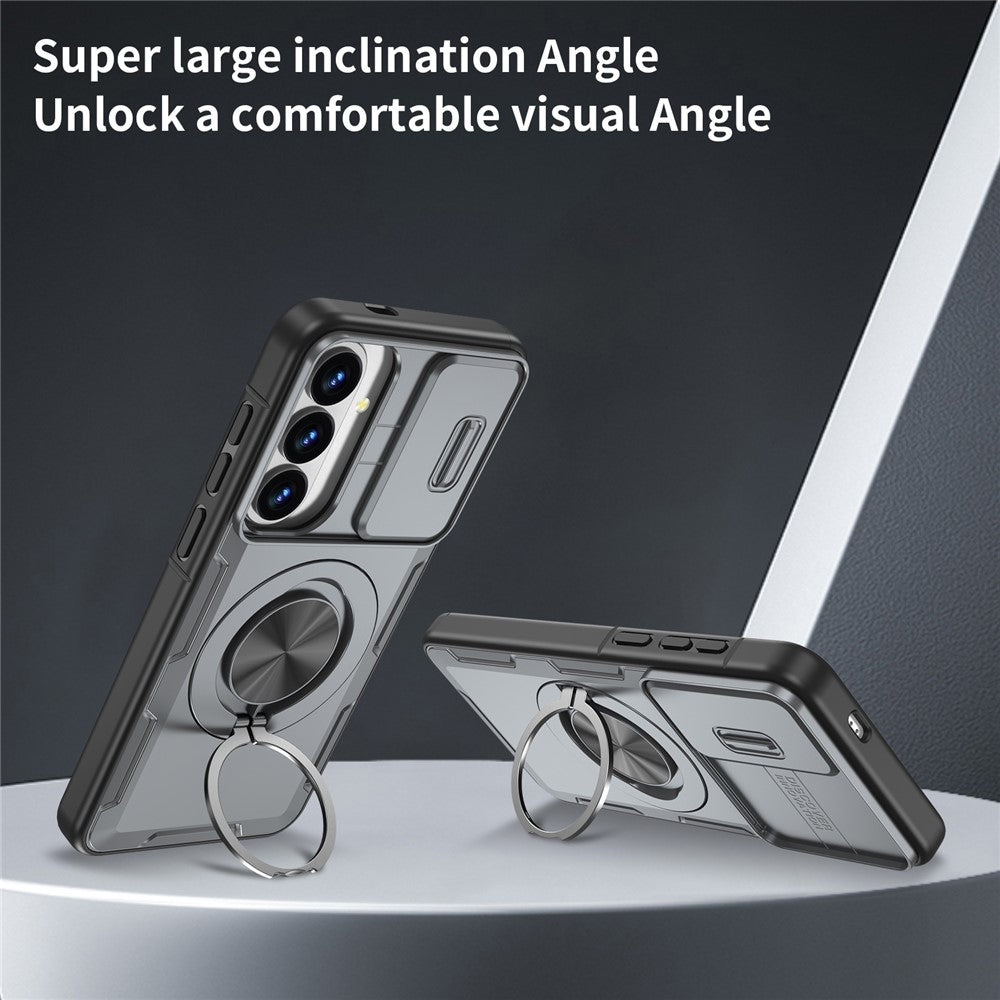 Magnetisk cover med skydedæksel til kamera og roterende stativ i PC + TPU til Samsung Galaxy S26+ / S25+ / S24+