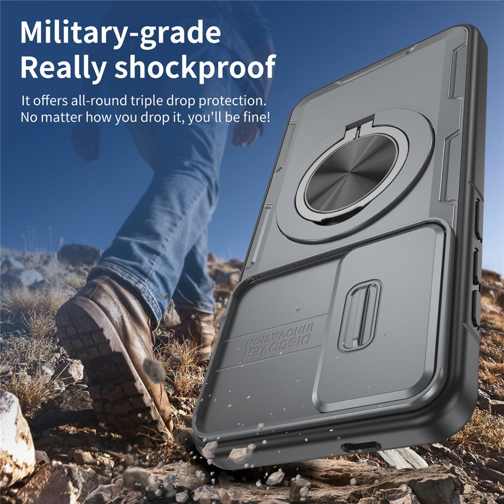 Magnetisk cover med skydedæksel til kamera og roterende stativ i PC + TPU til Samsung Galaxy S26+ / S25+ / S24+