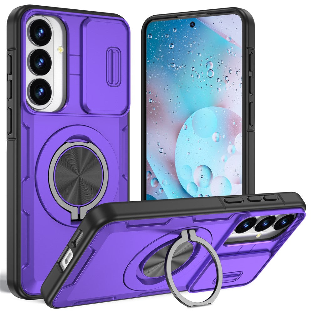 Magnetisk cover med skydedæksel til kamera og roterende stativ i PC + TPU til Samsung Galaxy S26+ / S25+ / S24+