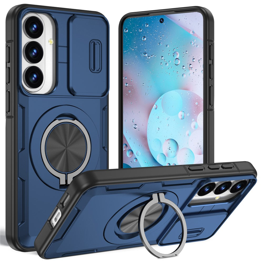Magnetisk cover med skydedæksel til kamera og roterende stativ i PC + TPU til Samsung Galaxy S26+ / S25+ / S24+