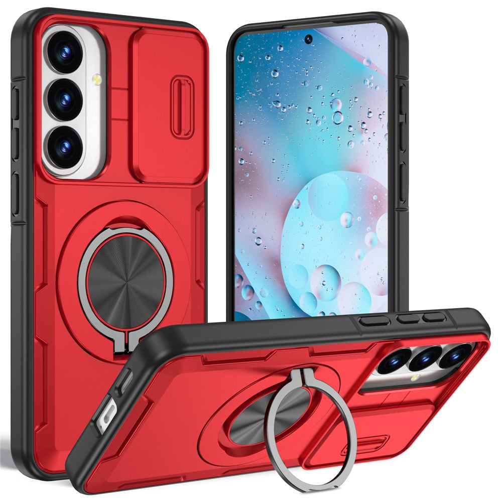 Magnetisk cover med skydedæksel til kamera og roterende stativ i PC + TPU til Samsung Galaxy S26+ / S25+ / S24+