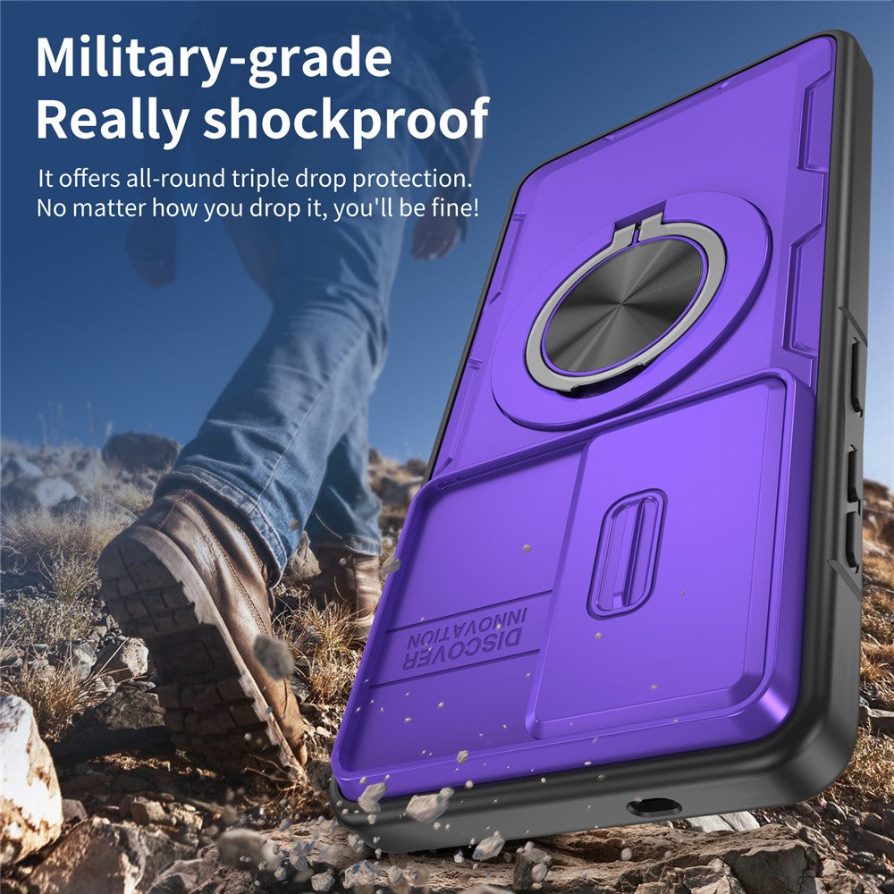 For Samsung Galaxy S26 Ultra Magnetic Case Slide Camera Cover Rotary Kickstand PC + TPU Phone Shell