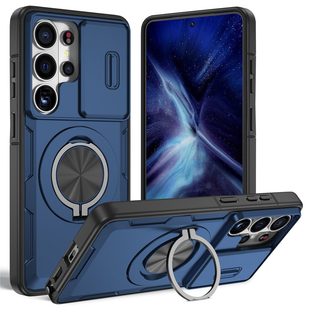 For Samsung Galaxy S26 Ultra Magnetic Case Slide Camera Cover Rotary Kickstand PC + TPU Phone Shell