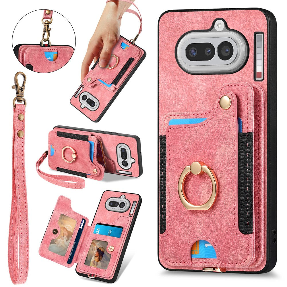 Til Nothing Phone (4a) Retro PU lædercover telefoncover med RFID-blokerende kortholder / Ringholder