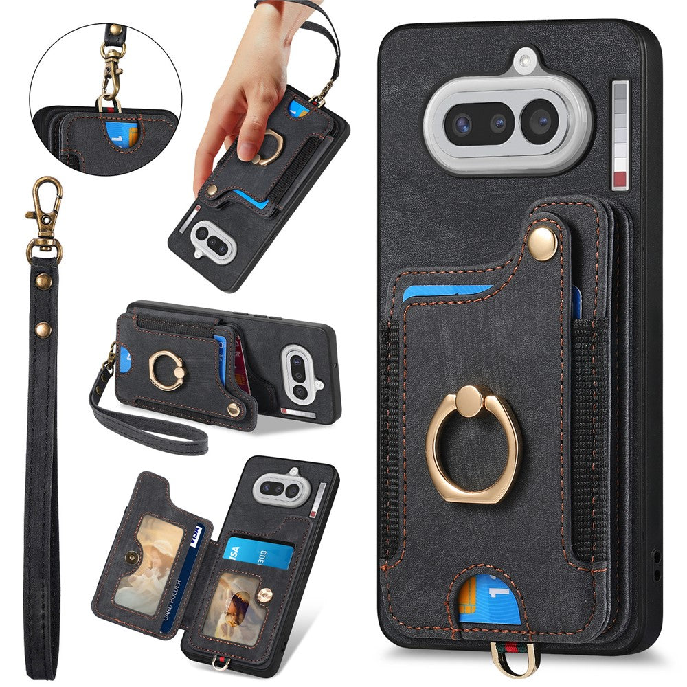 Til Nothing Phone (4a) Retro PU lædercover telefoncover med RFID-blokerende kortholder / Ringholder