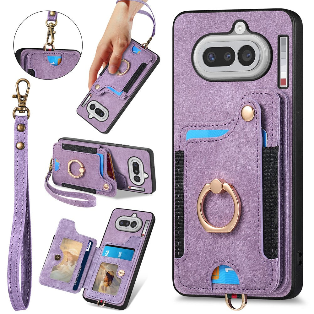 Til Nothing Phone (4a) Retro PU lædercover telefoncover med RFID-blokerende kortholder / Ringholder