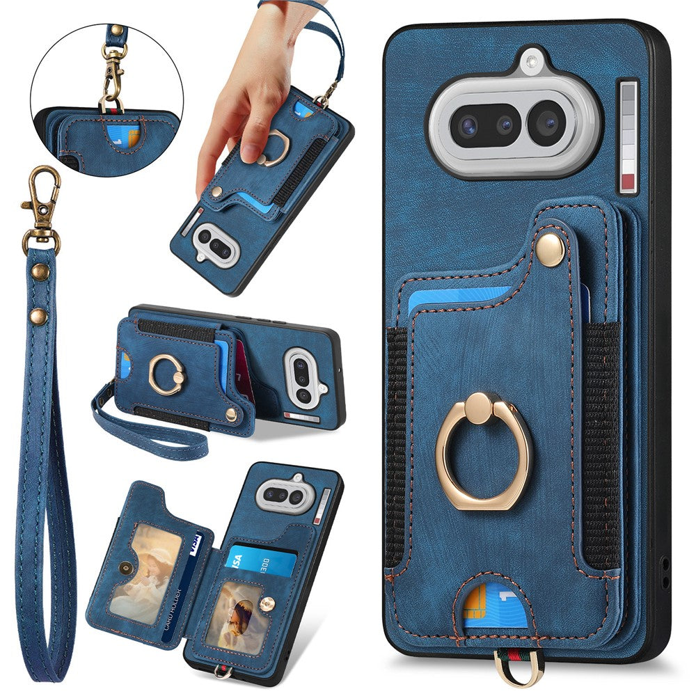 Til Nothing Phone (4a) Retro PU lædercover telefoncover med RFID-blokerende kortholder / Ringholder