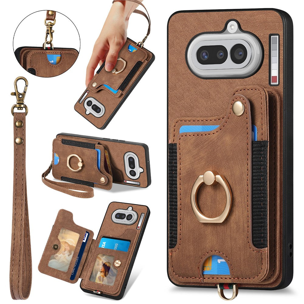 Til Nothing Phone (4a) Retro PU lædercover telefoncover med RFID-blokerende kortholder / Ringholder