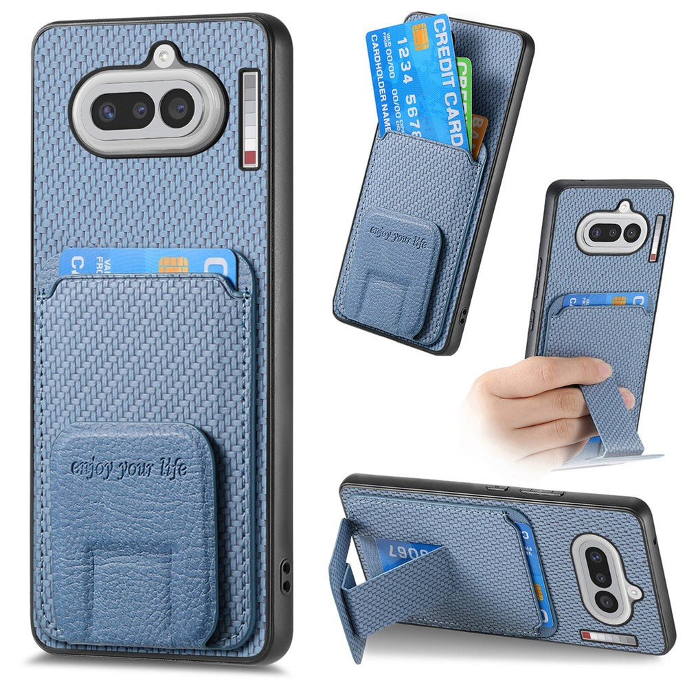 Til Nothing Phone (4a) Etui Kortholder Kulfibertekstur Læderbelagt TPU Telefoncover