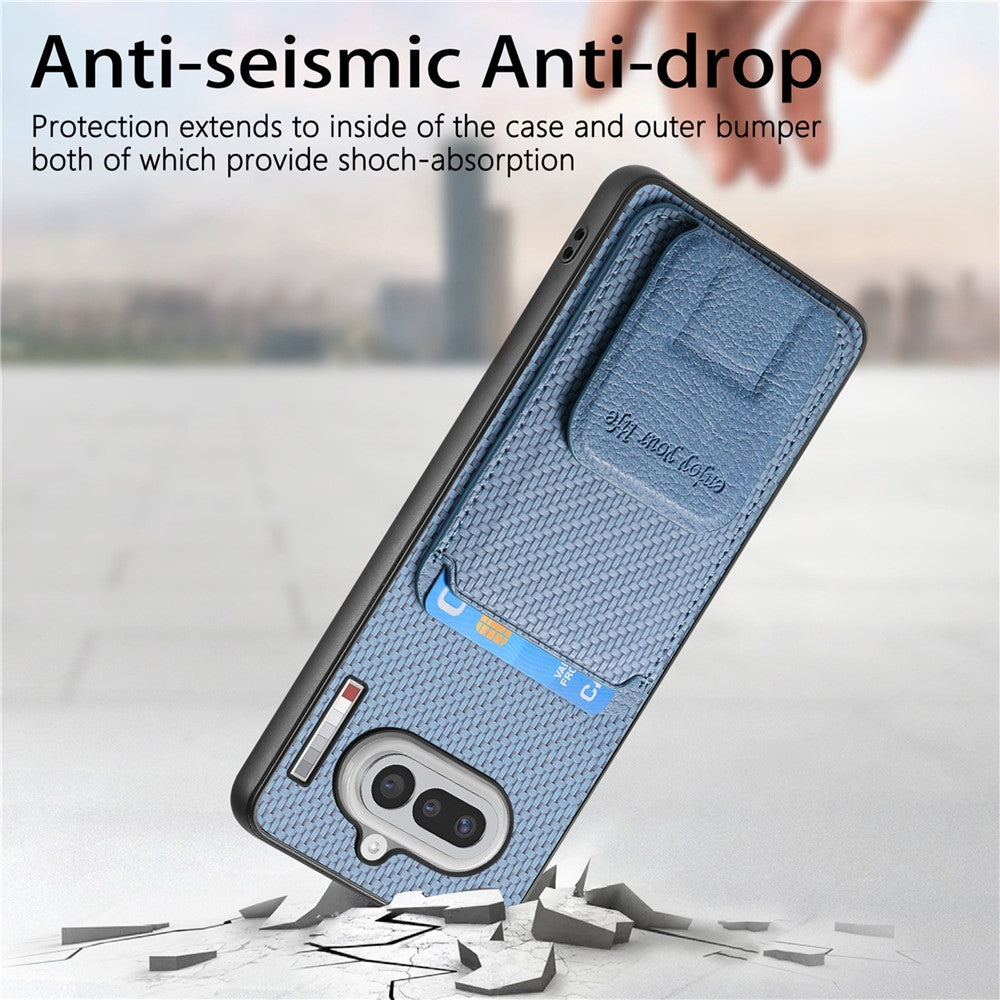 Til Nothing Phone (4a) Etui Kortholder Kulfibertekstur Læderbelagt TPU Telefoncover