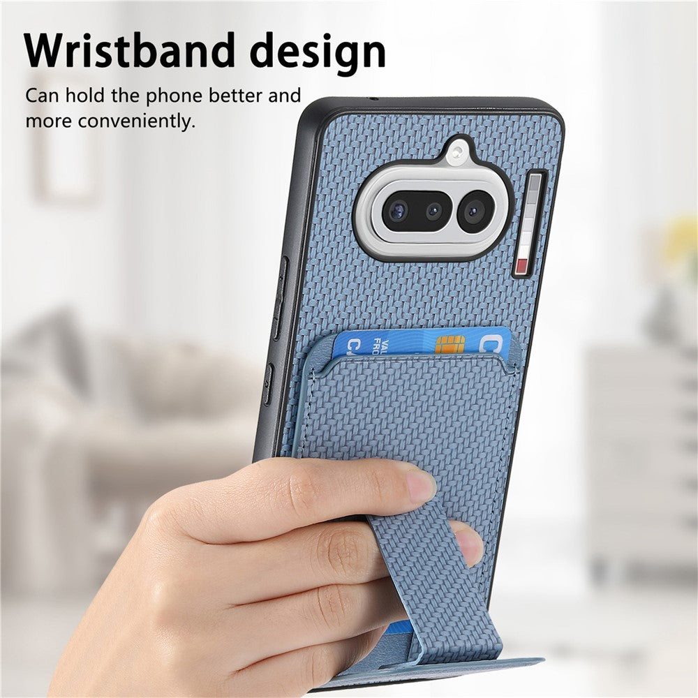 Til Nothing Phone (4a) Etui Kortholder Kulfibertekstur Læderbelagt TPU Telefoncover