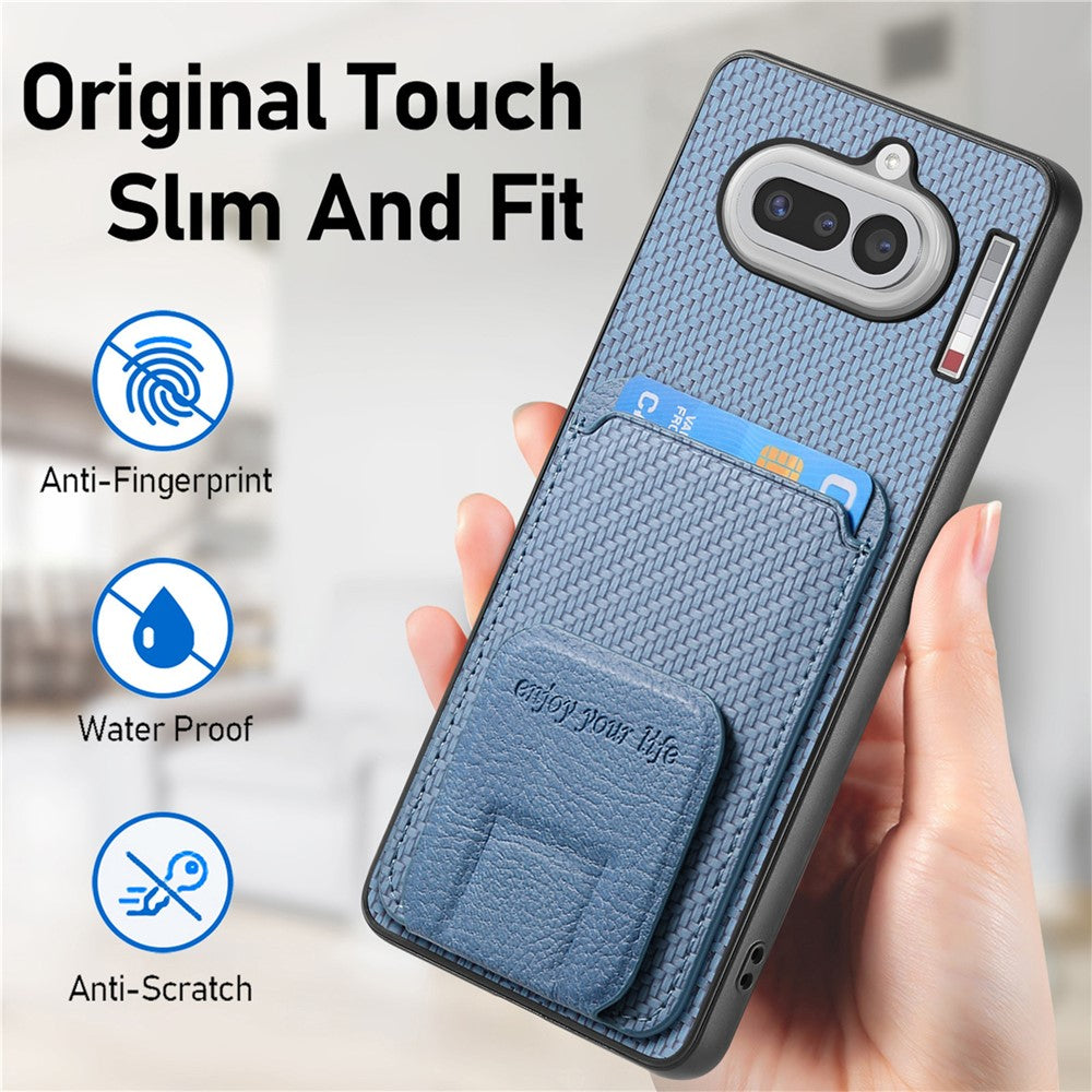 Til Nothing Phone (4a) Etui Kortholder Kulfibertekstur Læderbelagt TPU Telefoncover