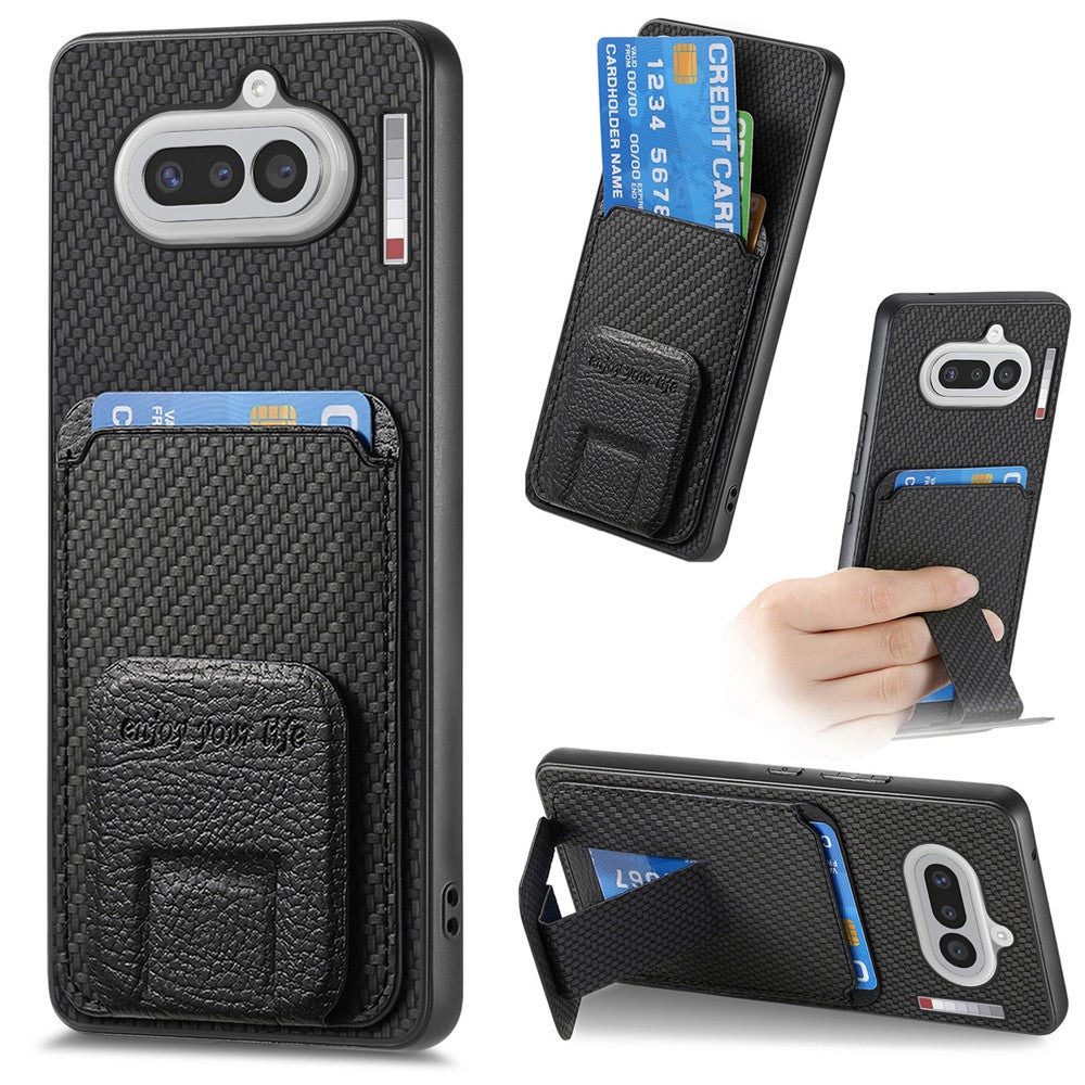Til Nothing Phone (4a) Etui Kortholder Kulfibertekstur Læderbelagt TPU Telefoncover