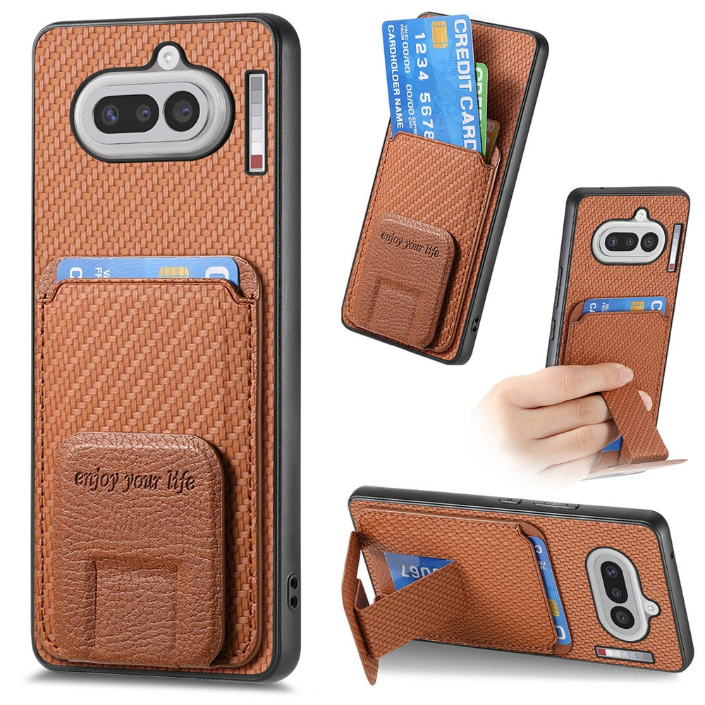Til Nothing Phone (4a) Etui Kortholder Kulfibertekstur Læderbelagt TPU Telefoncover