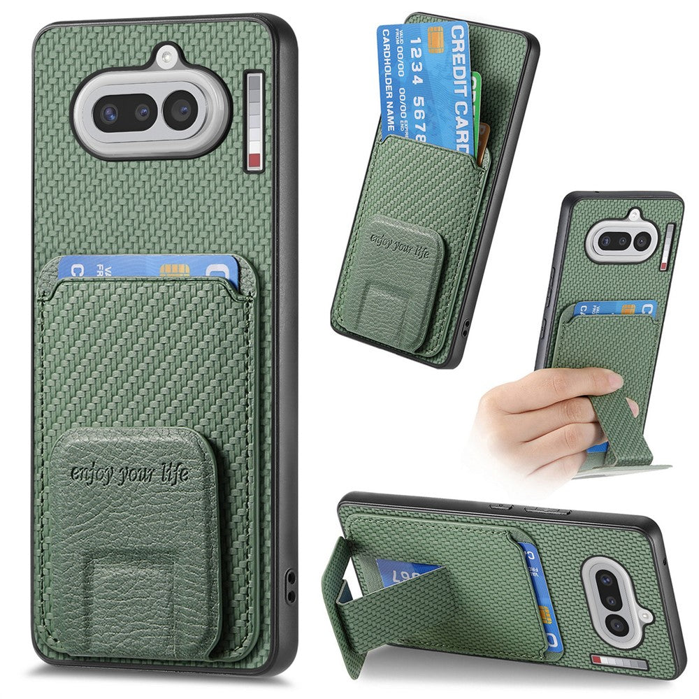 Til Nothing Phone (4a) Etui Kortholder Kulfibertekstur Læderbelagt TPU Telefoncover