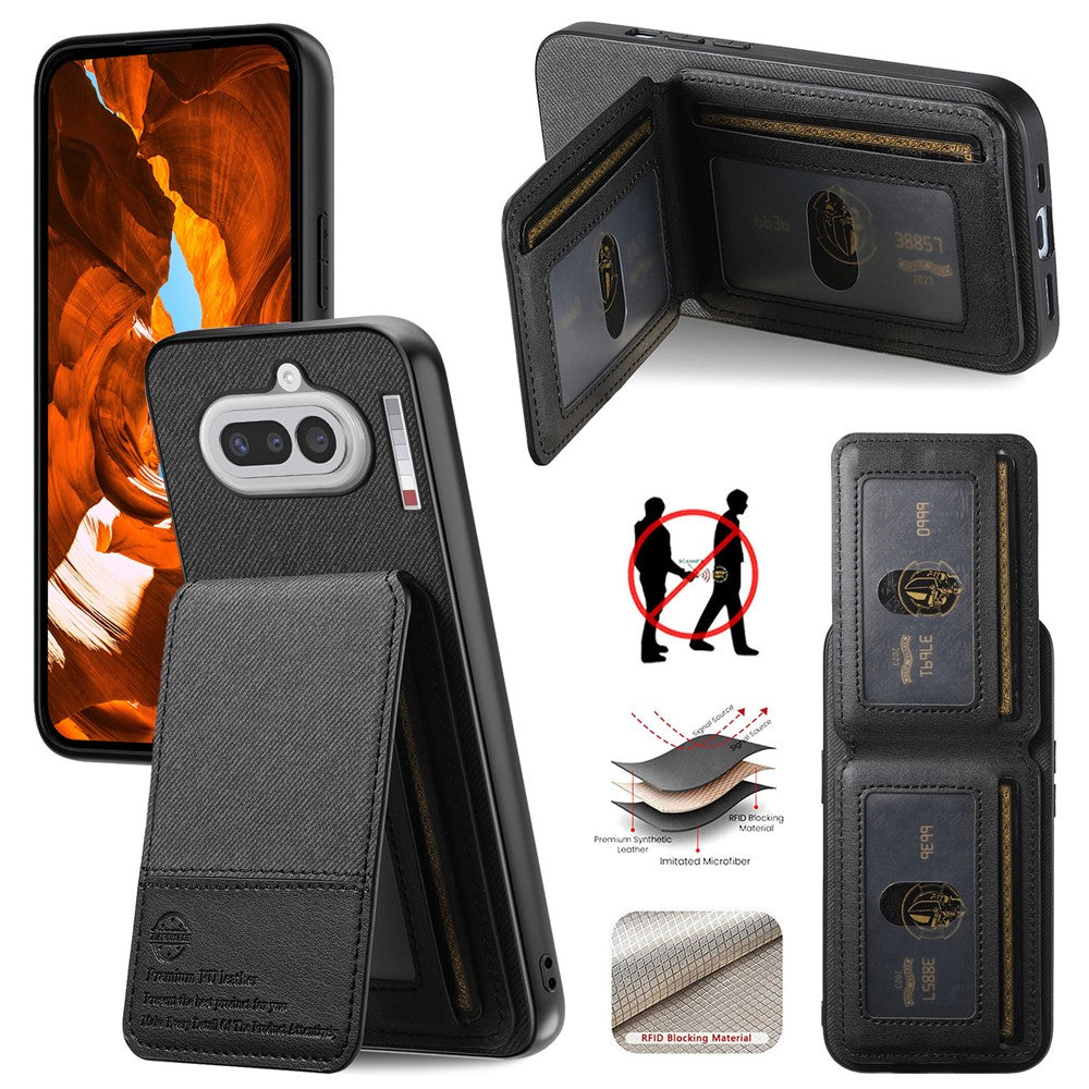 For Nothing Phone (4a) Case Cloth Texture Leather + PC + TPU Cover with RFID Blocking Card Holder