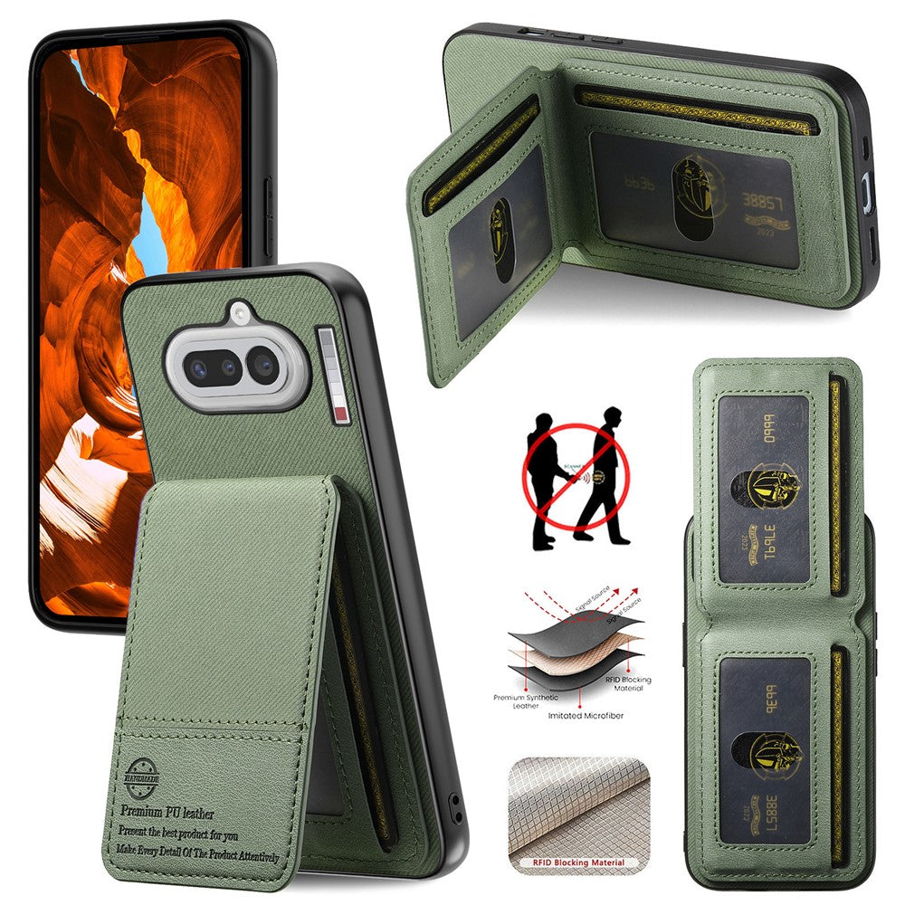 For Nothing Phone (4a) Case Cloth Texture Leather + PC + TPU Cover with RFID Blocking Card Holder