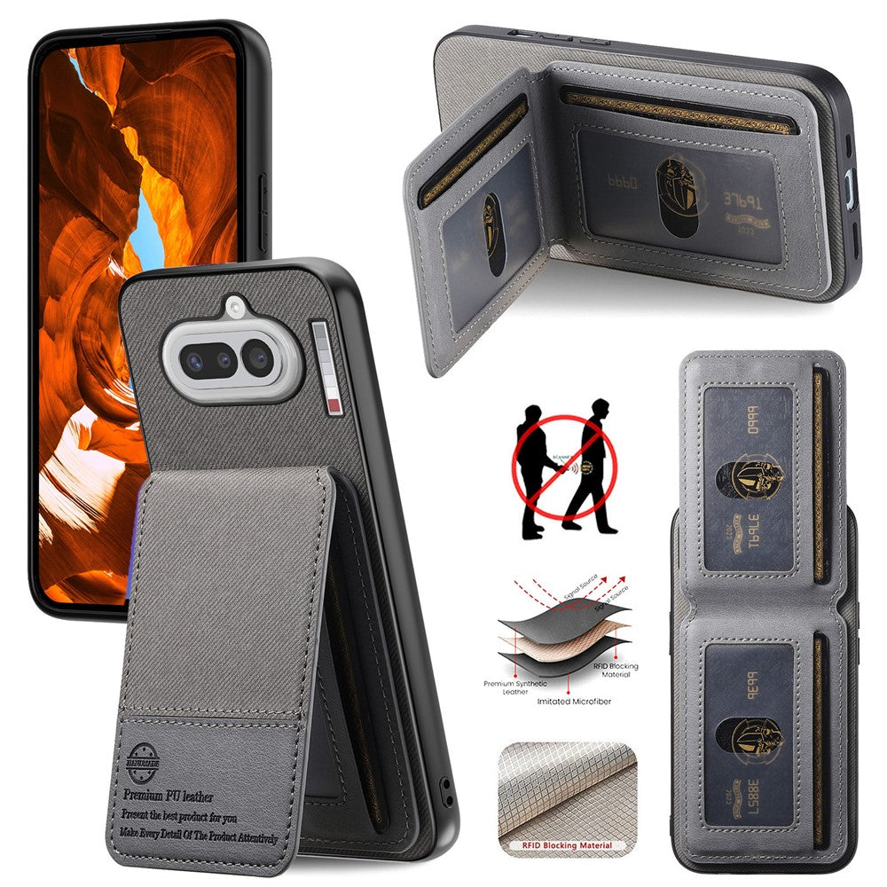 For Nothing Phone (4a) Case Cloth Texture Leather + PC + TPU Cover with RFID Blocking Card Holder