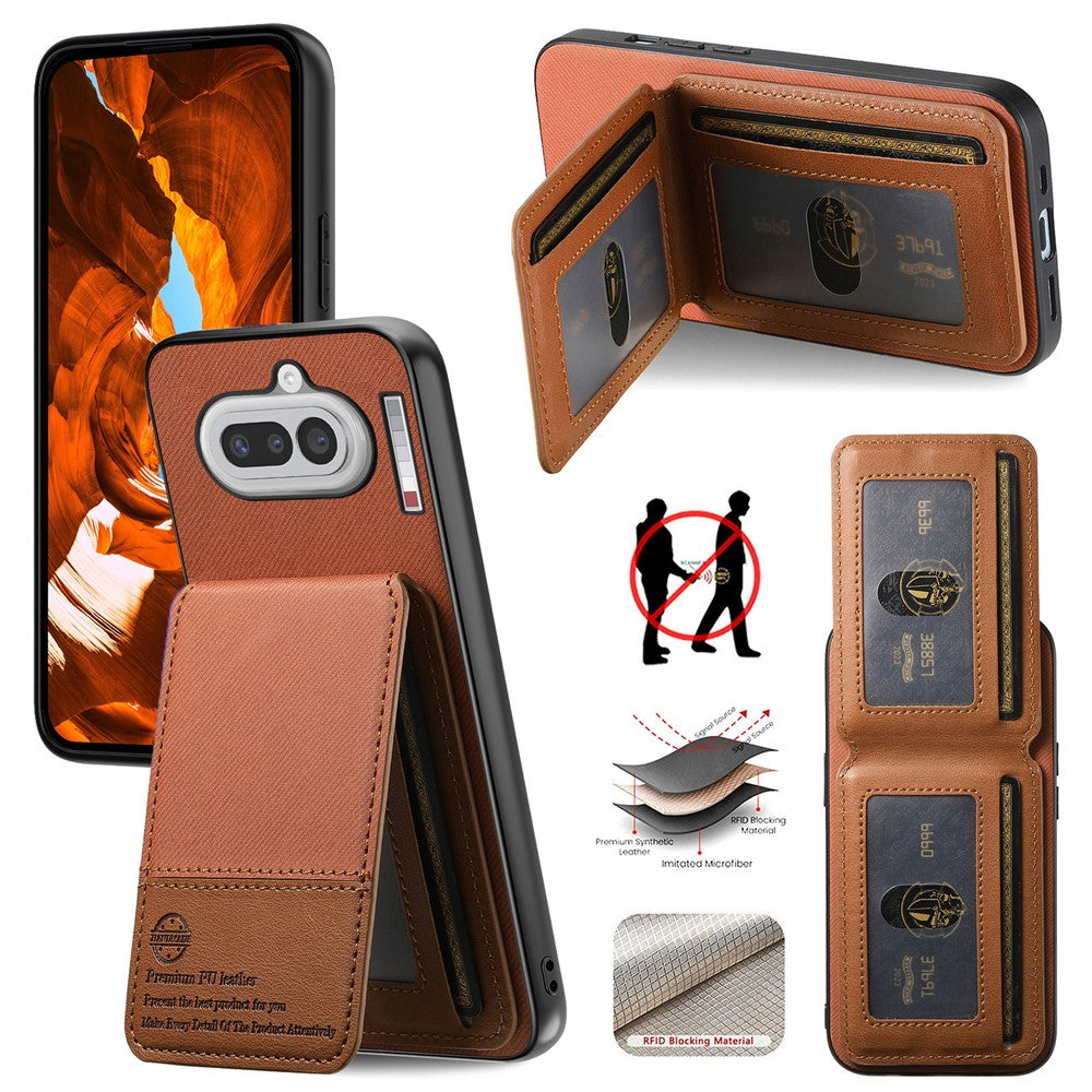 For Nothing Phone (4a) Case Cloth Texture Leather + PC + TPU Cover with RFID Blocking Card Holder