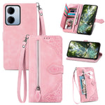 For Xiaomi Redmi 15a 5G Zipper Wallet Case with Strap Flower Imprint PU Leather Phone Cover