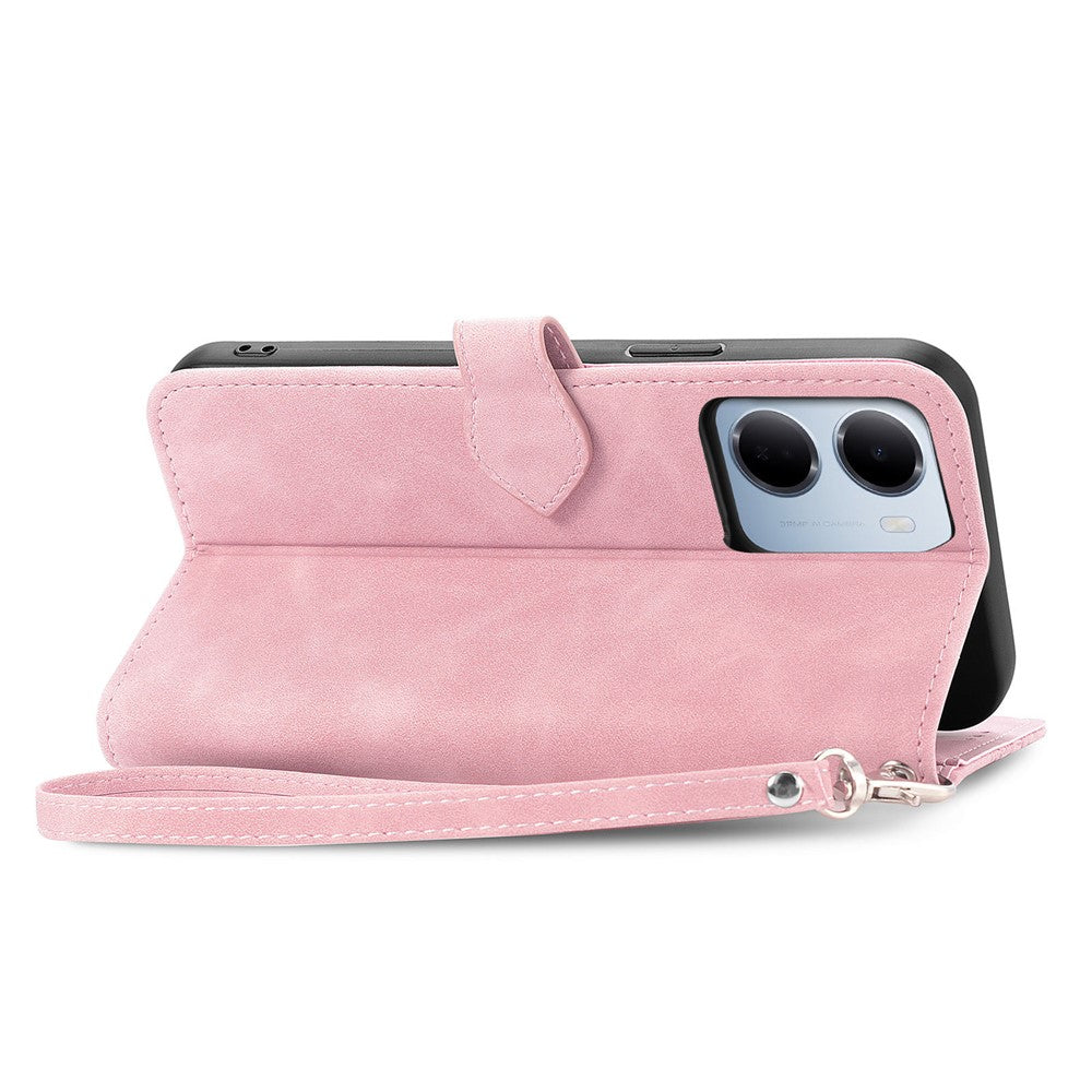For Xiaomi Redmi 15a 5G Zipper Wallet Case with Strap Flower Imprint PU Leather Phone Cover