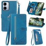 For Xiaomi Redmi 15a 5G Zipper Wallet Case with Strap Flower Imprint PU Leather Phone Cover