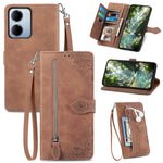 For Xiaomi Redmi 15a 5G Zipper Wallet Case with Strap Flower Imprint PU Leather Phone Cover