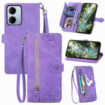 For Xiaomi Redmi 15a 5G Zipper Wallet Case with Strap Flower Imprint PU Leather Phone Cover