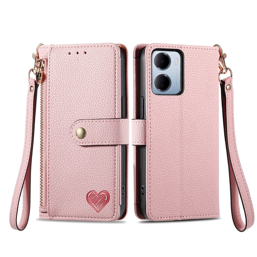 For Xiaomi Redmi 15a 5G Case RFID Blocking Zipper Pocket Leather Wallet Phone Cover with Strap