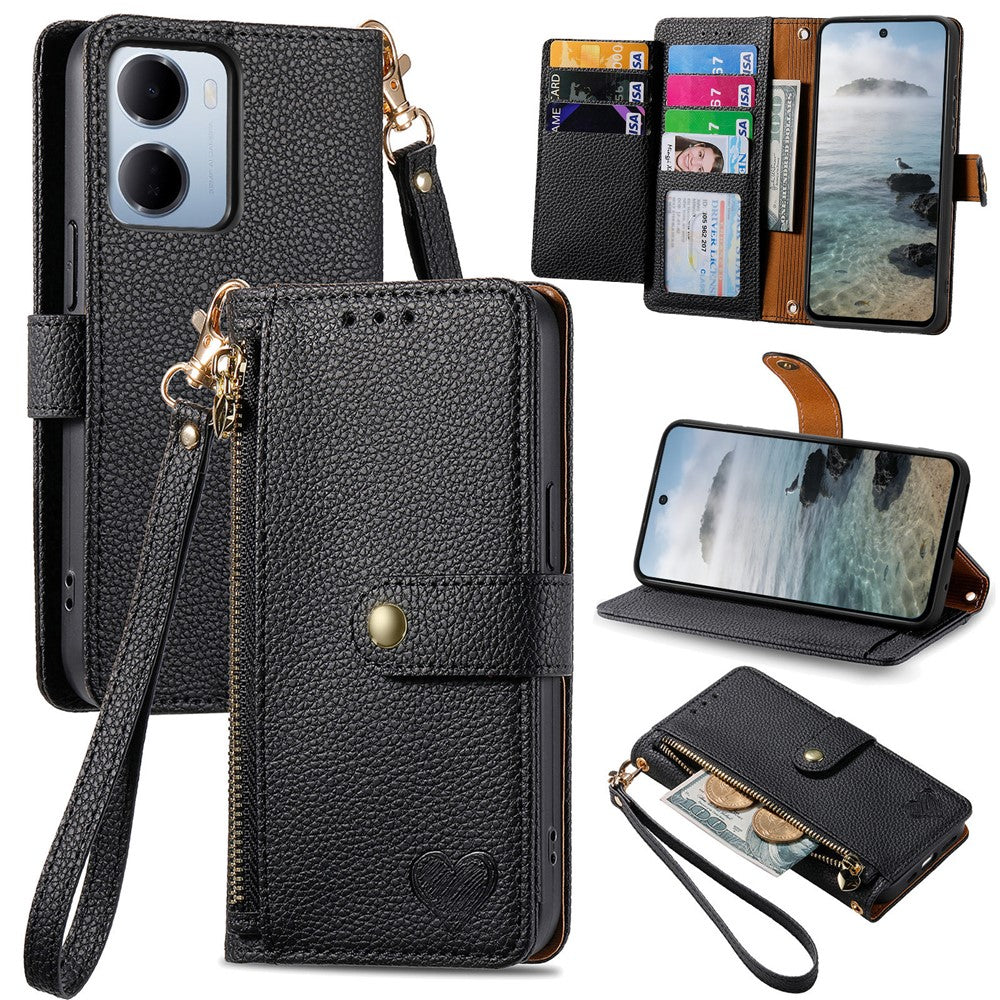 For Xiaomi Redmi 15a 5G Case RFID Blocking Zipper Pocket Leather Wallet Phone Cover with Strap