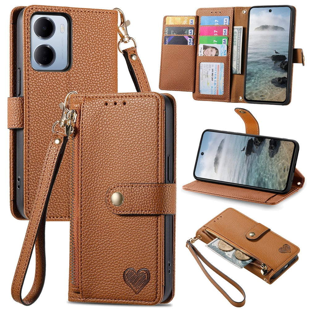 For Xiaomi Redmi 15a 5G Case RFID Blocking Zipper Pocket Leather Wallet Phone Cover with Strap