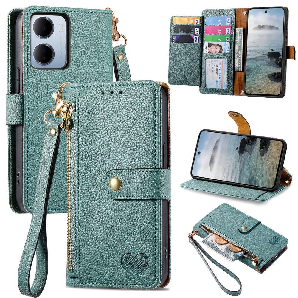 For Xiaomi Redmi 15a 5G Case RFID Blocking Zipper Pocket Leather Wallet Phone Cover with Strap