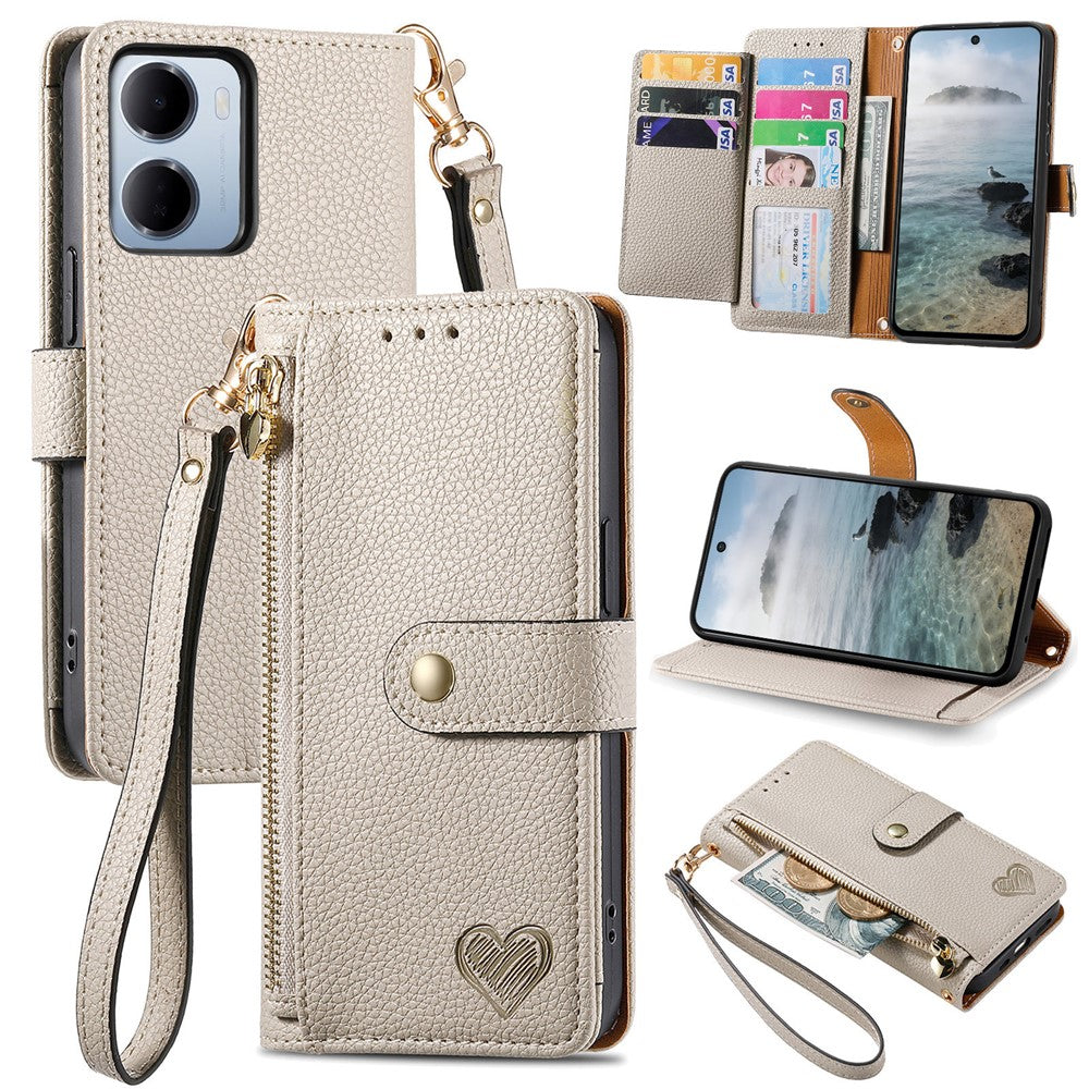 For Xiaomi Redmi 15a 5G Case RFID Blocking Zipper Pocket Leather Wallet Phone Cover with Strap