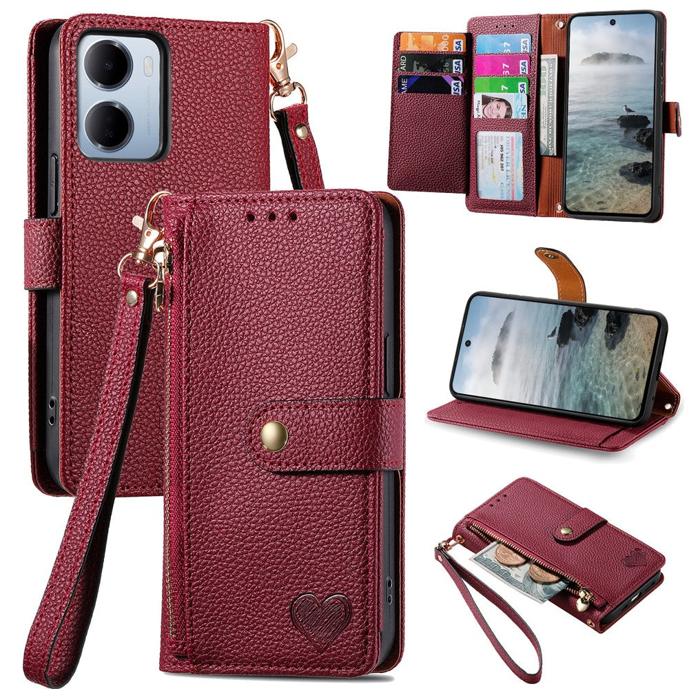 For Xiaomi Redmi 15a 5G Case RFID Blocking Zipper Pocket Leather Wallet Phone Cover with Strap