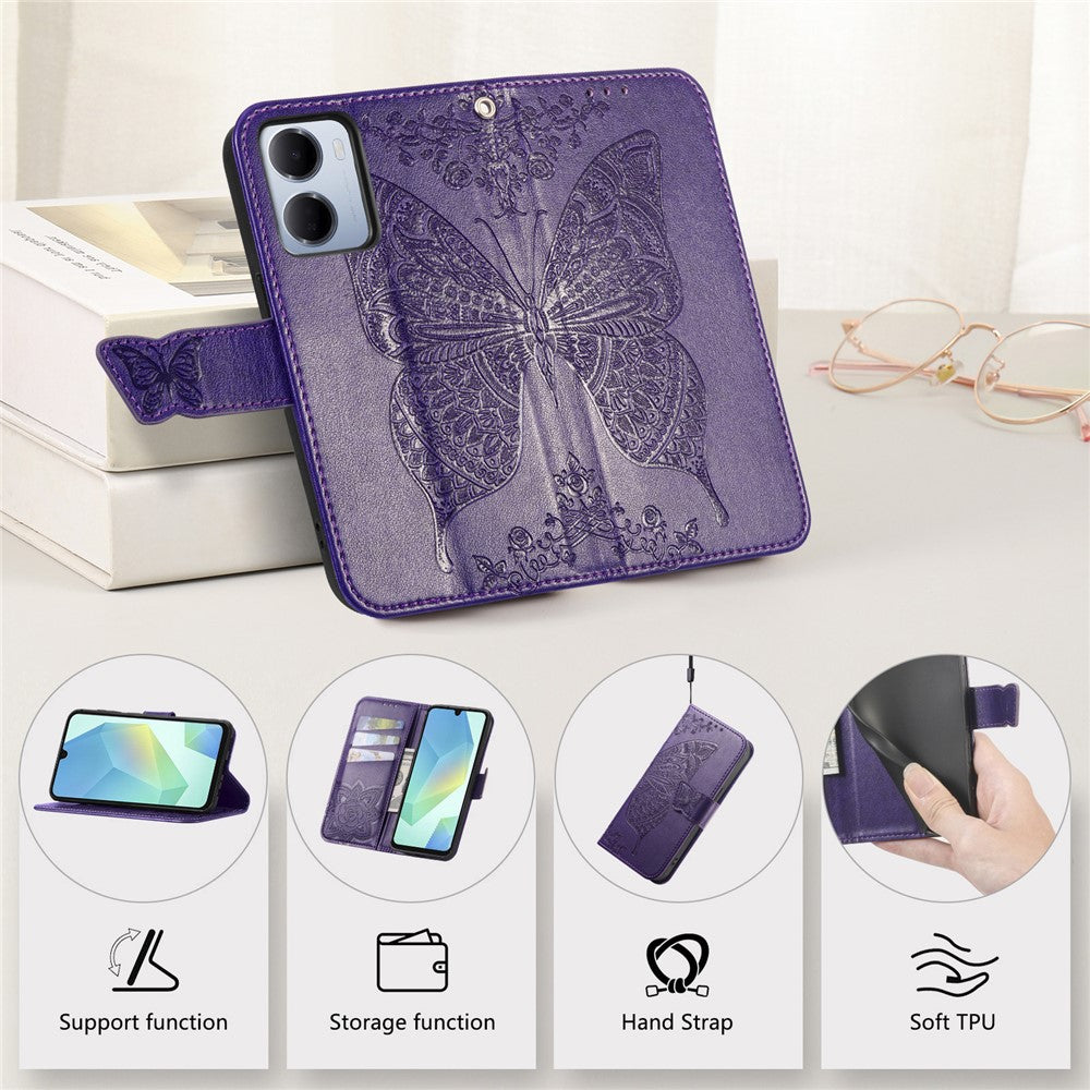 For Xiaomi Redmi 15a 5G Case with Strap Butterfly Pattern PU Leather Wallet Phone Cover