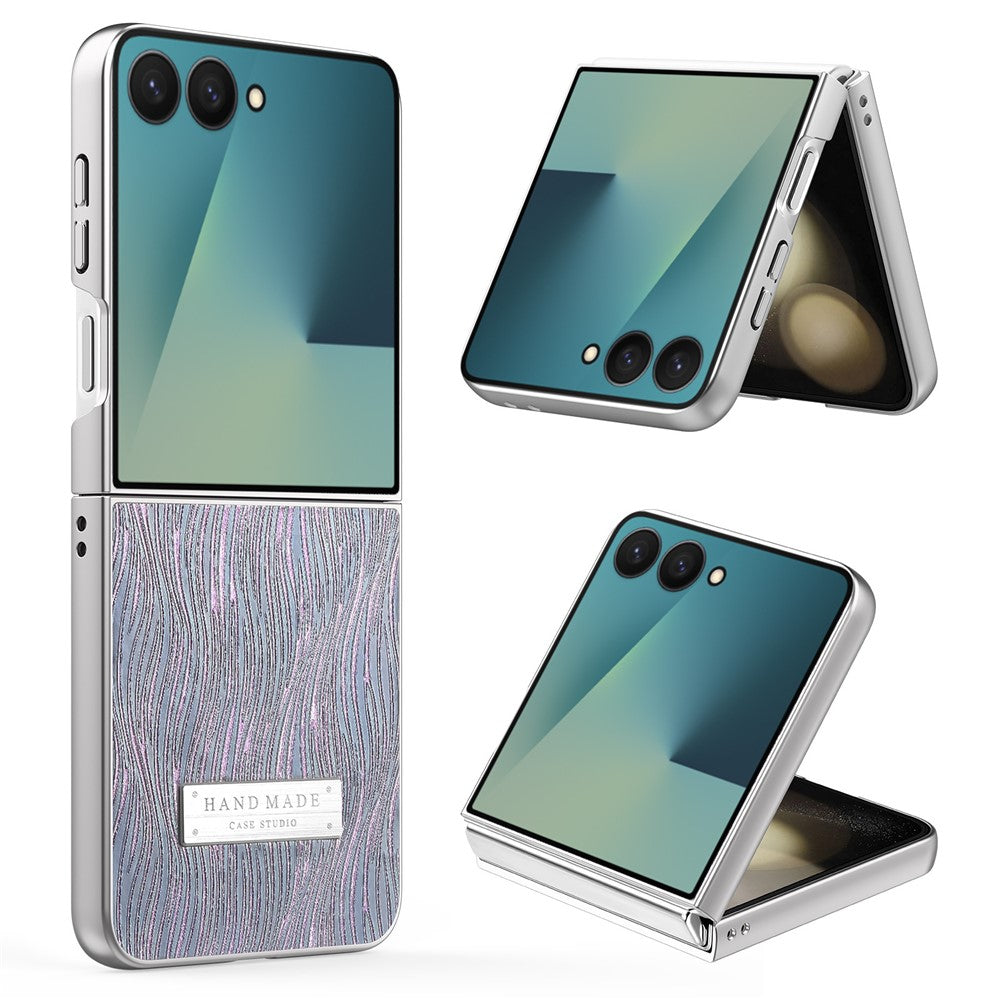 Til Samsung Galaxy Z Flip7 5G-cover Elektroplettering Bølgetekstur Læder + PC Sammenklappelig telefoncover