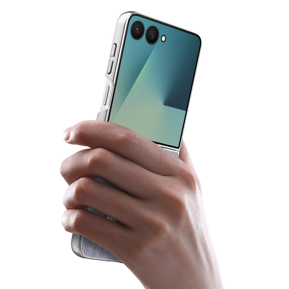 Til Samsung Galaxy Z Flip7 5G-cover Elektroplettering Bølgetekstur Læder + PC Sammenklappelig telefoncover