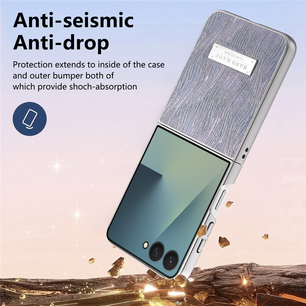 Til Samsung Galaxy Z Flip7 5G-cover Elektroplettering Bølgetekstur Læder + PC Sammenklappelig telefoncover